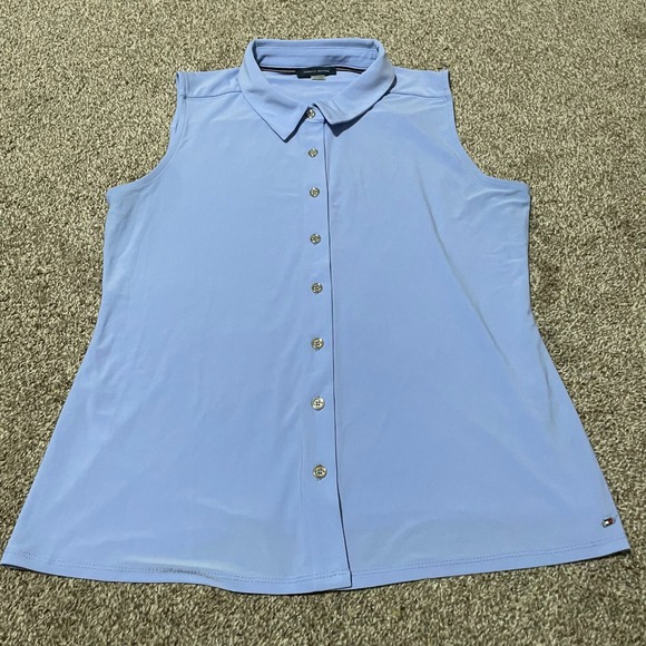 Tommy Hilfiger Womens Sleeveless Periwinkle Button Up Golf Shirt - Picture 1 of 4